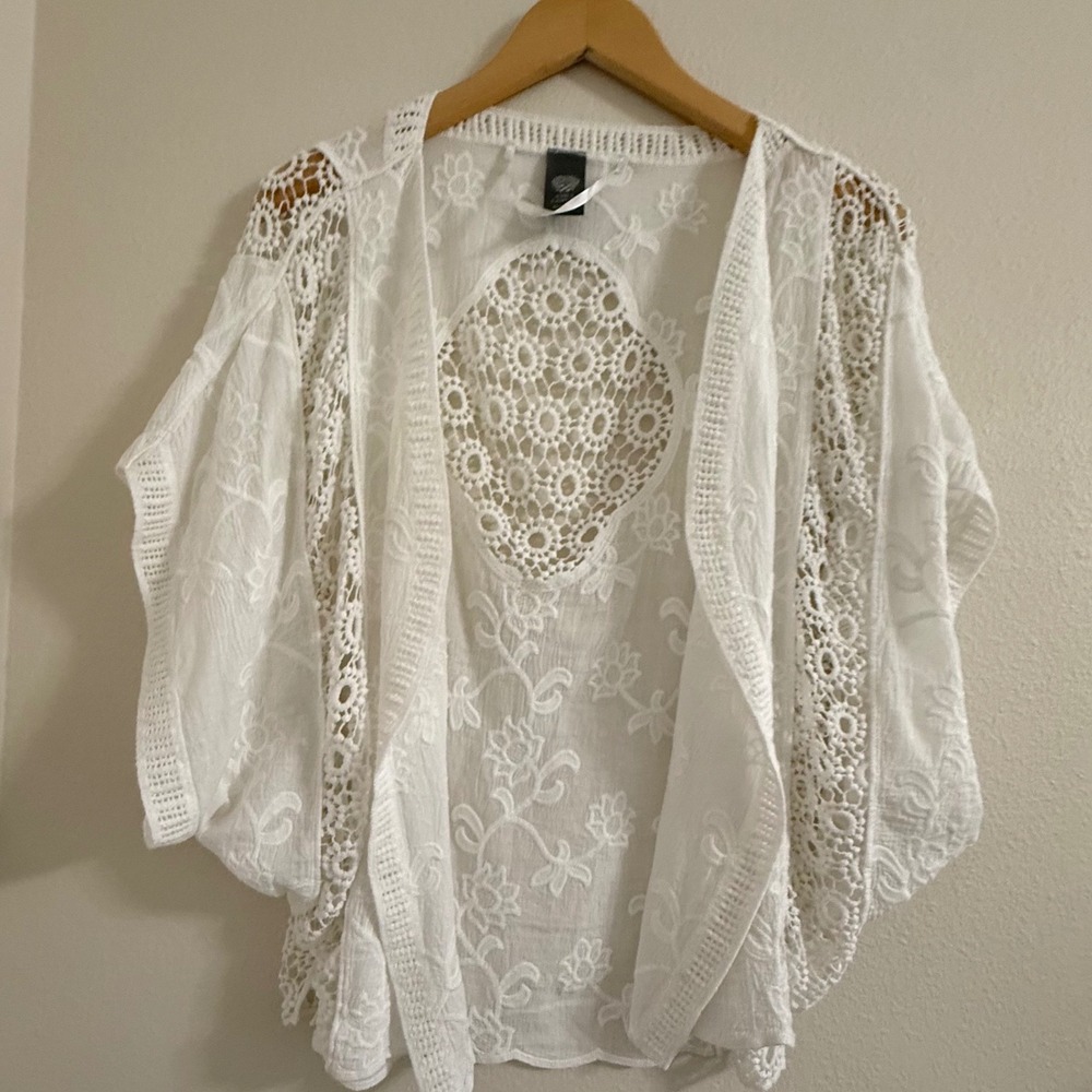 Vince Camuto White Embroidered Crochet Lace Kimono Swim Cover Up OS - Picture 2 of 10
